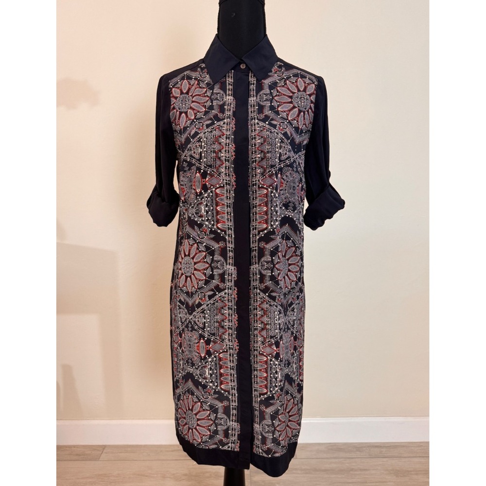 Club Monaco Geometric Sunflower Print Silk Dress Button-Down Size 00